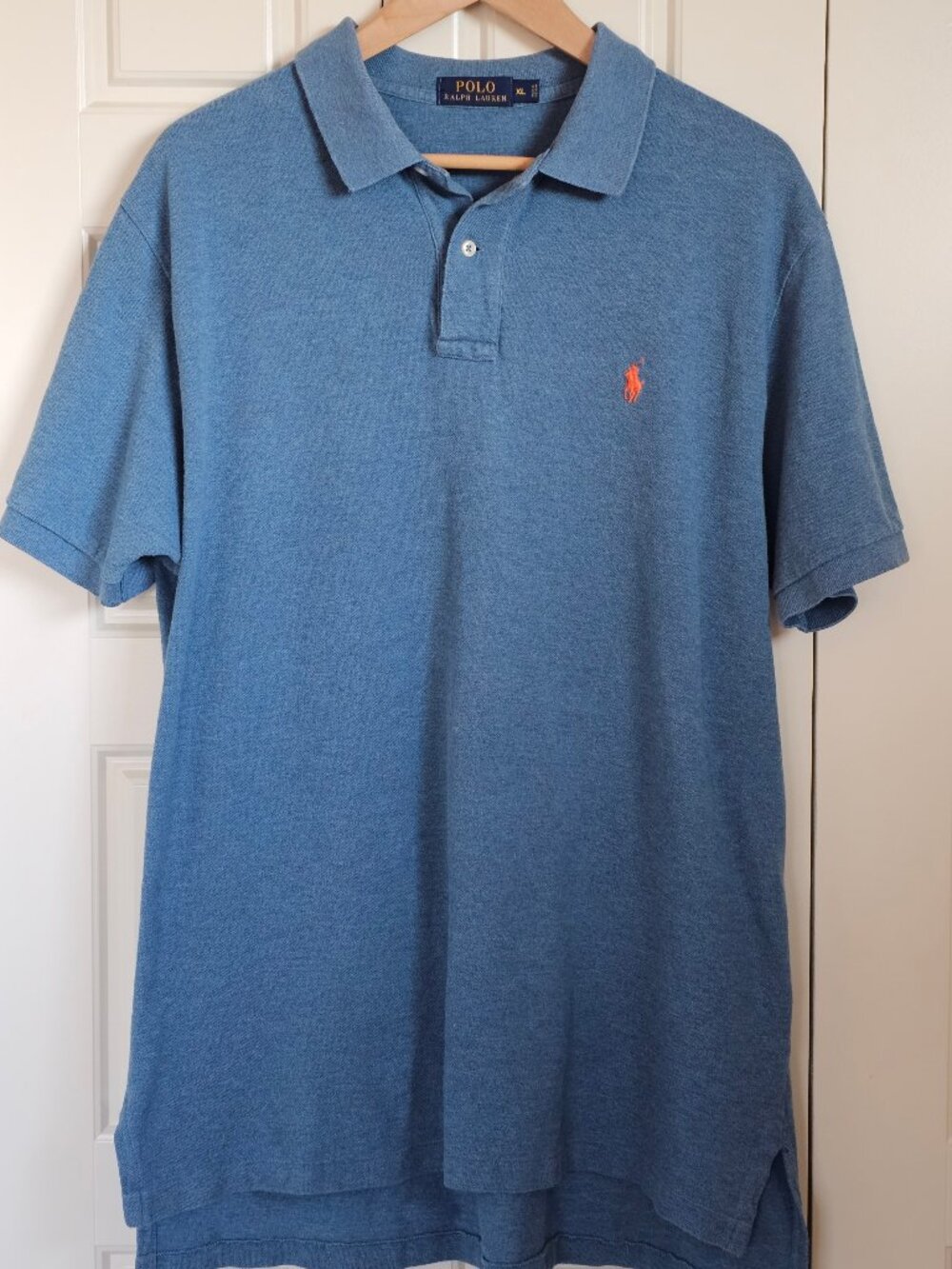 Polo Ralph Lauren Polo Shirt Men XL Blue Heather Orange Pony 100% Cotton